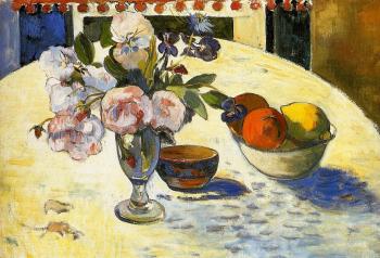 保羅 高更 Flowers in a Fruit Bowl